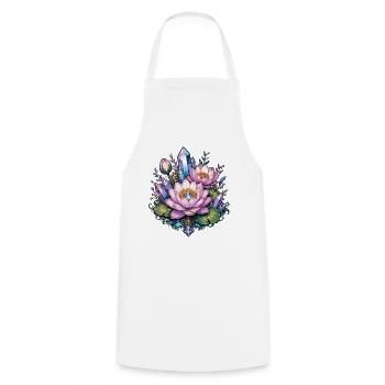 Crystal Lotus in the Crystal Garden - Cooking Apron - white - Front - AI Model Male 185 dark (185cm)