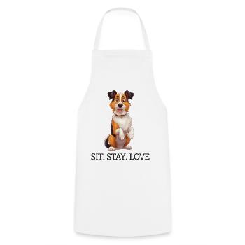 Sit Stay Love Tri-Colour Border Collie Dog Merch - Kochschürze - Weiß - Vorne - AI Model Male 185 dark (185cm)