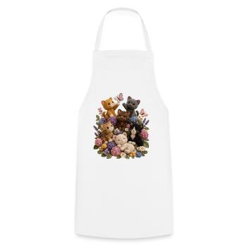 Des chats au crochet dans un jardin floral - Tablier de cuisine - blanc - Devant - AI Model Male 185 dark (185cm)
