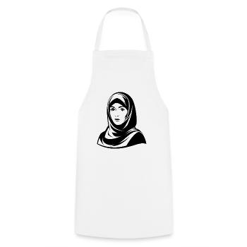 Hijab-Frau - Kochschürze - Weiß - Vorne - AI Model Male 185 dark (185cm)