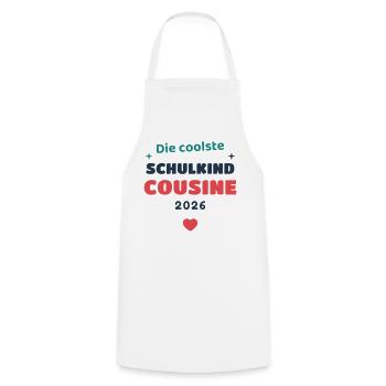 Einschulung 2026 Cousine - Schulkind Geschenk Schu - Kochschürze - Weiß - Vorne - AI Model Male 185 dark (185cm)