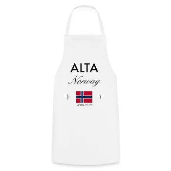Alta Norwegen Koordinaten Reise Souvenir - Kochschürze - Weiß - Vorne - AI Model Male 185 dark (185cm)