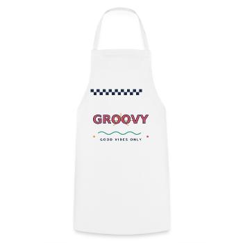 Nur groovy-Good_Vibes, Retro Y2K Typografie - Kochschürze - Weiß - Vorne - AI Model Male 185 dark (185cm)