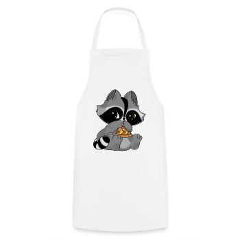 Snuggles der Waschbär ißt ein Stück Pizza - Kochschürze - Weiß - Vorne - AI Model Male 185 dark (185cm)