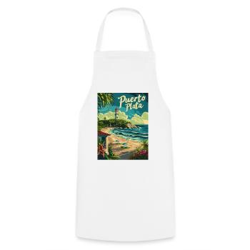  Puerto Plata Karibik Strand und Leuchtturm - Kochschürze - Weiß - Vorne - AI Model Male 185 dark (185cm)