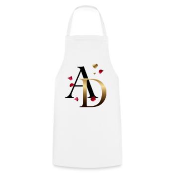 AD Goldmonogramm mit Rosen - Kochschürze - Weiß - Vorne - AI Model Male 185 dark (185cm)