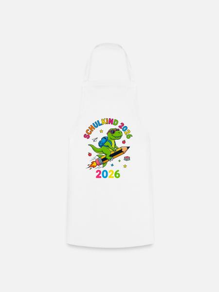 Schulkind 2026 Dino T-Rex Einschulung - Kochschürze - Weiß
