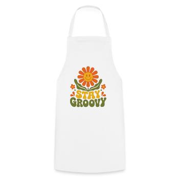 Stay Groovy – 70er Jahre Retro Blume Blüte Vektor - Kochschürze - Weiß - Vorne - AI Model Male 185 dark (185cm)