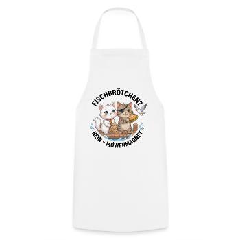 Katzen Fischbrötchen Möwenmagnet - Kochschürze - Weiß - Vorne - AI Model Male 185 dark (185cm)