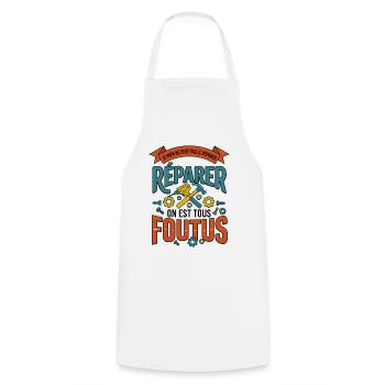 Papa Bricoleur Humour Cadeau - Tablier de cuisine - blanc - Devant - AI Model Male 185 dark (185cm)