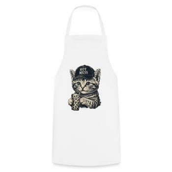 Chaton avec un chapeau de désordre chaud - Tablier de cuisine - blanc - Devant - AI Model Male 185 dark (185cm)