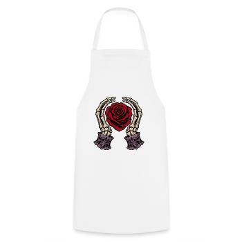 Skeleton Hands Red Rose Gothic Tattoo - Cooking Apron - white - Front - AI Model Male 185 dark (185cm)