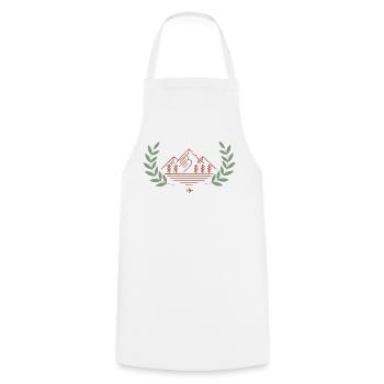 Minimalist Mountain landscape/ Nature Hiking adven - Cooking Apron - white - Front - AI Model Male 185 dark (185cm)