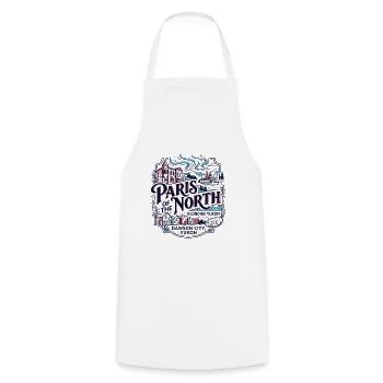 Paris du Nord, Dawson City, Yukon - Tablier de cuisine - blanc - Devant - AI Model Male 185 dark (185cm)