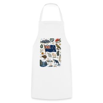 New Zealand | Kiwi, Fjords & Adventure - Cooking Apron - white - Front - AI Model Male 185 dark (185cm)