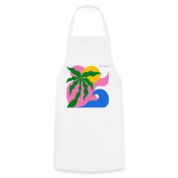 Abstract Palm Tree & Sun: Summer Design - Cooking Apron - white - Front - AI Model Male 185 dark (185cm)