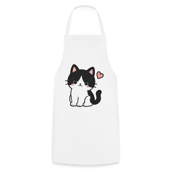 Cute Black Cat With Heart - Cooking Apron - white - Front - AI Model Male 185 dark (185cm)
