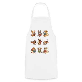 Funny Dog Reading Shirt, Cute Dogs with Books - Cooking Apron - white - Front - AI Model Male 185 dark (185cm)