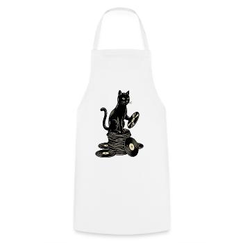 Lustige Katze auf Schallplatten Vinyl LP Musik - Kochschürze - Weiß - Vorne - AI Model Male 185 dark (185cm)