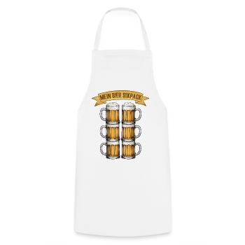 Hier ist mein sechs Bier pack lustige Bier Sprüche - Kochschürze - Weiß - Vorne - AI Model Male 185 dark (185cm)