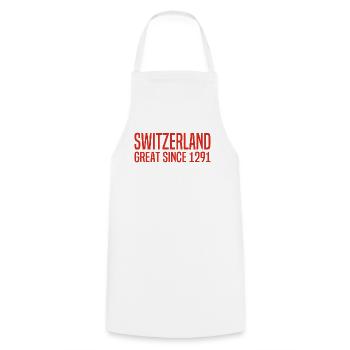 Suisse - Grande depuis 1291 - Schweiz - Schwiiz - Tablier de cuisine - blanc - Devant - AI Model Male 185 dark (185cm)
