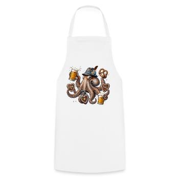 Krake mit Bier Brezel und Trachtenhut - Kochschürze - Weiß - Vorne - AI Model Male 185 dark (185cm)