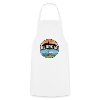 Retro Georgia Gergeti Dreifaltigkeitsabzeichen - Kochschürze - Weiß - Vorne - AI Model Male 185 dark (185cm)
