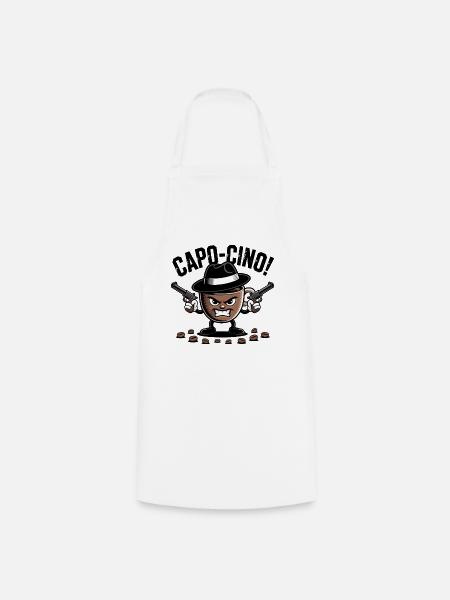 CAPO-CINO – Gangster-Kaffee-Wortspiel-Zeichentrick-Design - Kochschürze - Weiß