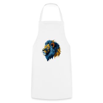 Lion polygonal bleu-or - Tablier de cuisine - blanc - Devant - AI Model Male 185 dark (185cm)