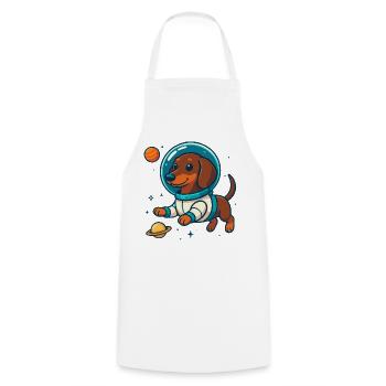 Teckel dans l’espace – Petit chien astronaute mignon - Tablier de cuisine - blanc - Devant - AI Model Male 185 dark (185cm)