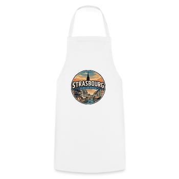 Retro Straßburger Petite France Abzeichen - Kochschürze - Weiß - Vorne - AI Model Male 185 dark (185cm)