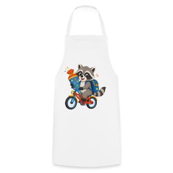Raccoon with school cone on bicycle - Cooking Apron - white - Front - AI Model Male 185 dark (185cm)