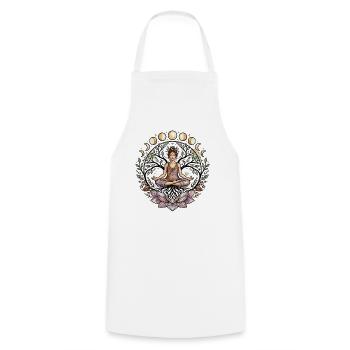 Yoga Frau Lebensbaum Lotus Mondphasen - Atma Boho - Kochschürze - Weiß - Vorne - AI Model Male 185 dark (185cm)
