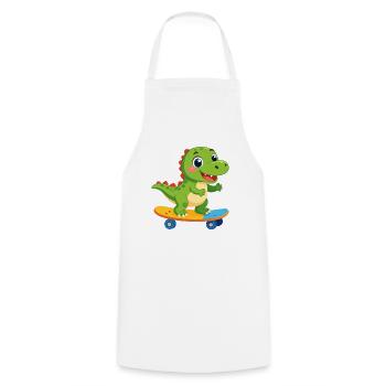 Kleiner grüner Dino auf Skateboard – Skater Spaß - Kochschürze - Weiß - Vorne - AI Model Male 185 dark (185cm)