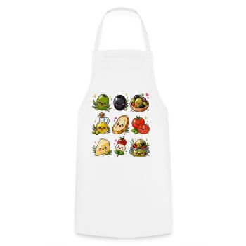 Olives de Kawaii | Cuisine méditerranéenne - Tablier de cuisine - blanc - Devant - AI Model Male 185 dark (185cm)