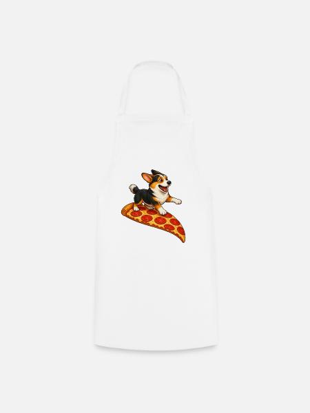 Corgi Surfing Pizza Slice Lustiges Design - Kochschürze - Weiß