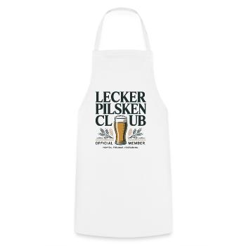Bier Lecker Pilsken Club Ruhrpott Pils Bierchen - Kochschürze - Weiß - Vorne - AI Model Male 185 dark (185cm)
