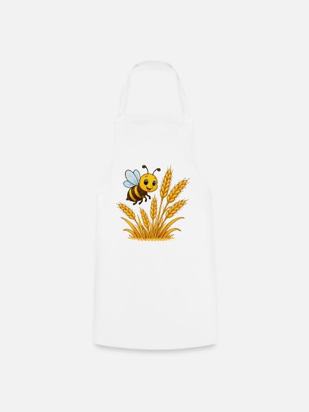 Goldene Ähren Bienen-Motiv - Kochschürze - Weiß