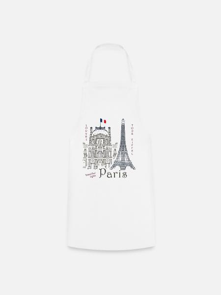 Paris, Zeichnung Louvre & Eiffelturm - Kochschürze - Weiß