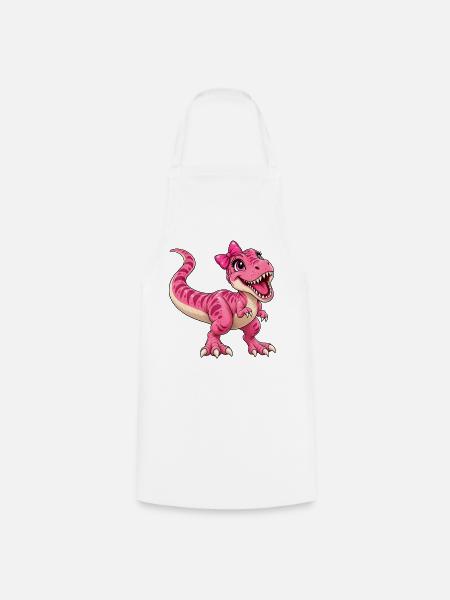 Pinker Dino mit Schleife - Kochschürze - Weiß