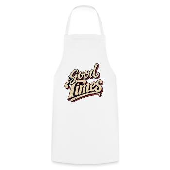 Good Times Retro Script - Kochschürze - Weiß - Vorne - AI Model Male 185 dark (185cm)