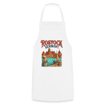 Vintage Rostock Cityscape Travel Novelty For - Kochschürze - Weiß - Vorne - AI Model Male 185 dark (185cm)
