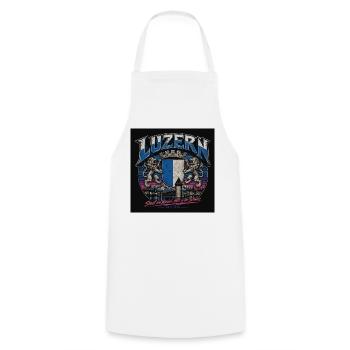 Luzern Crest: Löwen & See Panorama - Kochschürze - Weiß - Vorne - AI Model Male 185 dark (185cm)