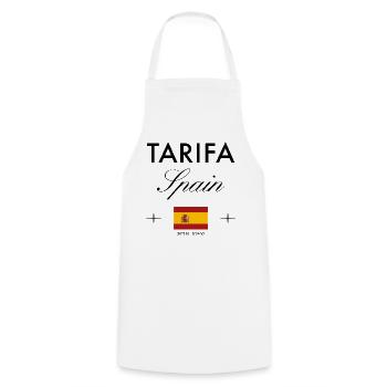 Tarifa Spanien Koordinaten Reise Souvenir - Kochschürze - Weiß - Vorne - AI Model Male 185 dark (185cm)