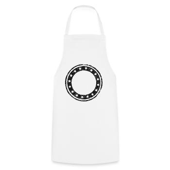 Vintage, runde Gummistempel-Schablone - Kochschürze - Weiß - Vorne - AI Model Male 185 dark (185cm)