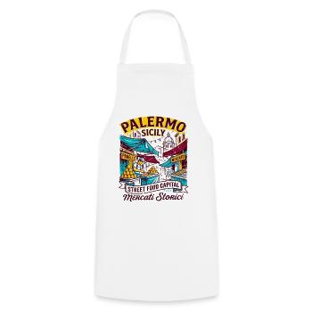 Palermo Sicily Street Food Capital Historical - Kochschürze - Weiß - Vorne - AI Model Male 185 dark (185cm)