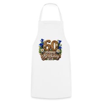 60 Geburtstag Alpen Holzblumen Design - Kochschürze - Weiß - Vorne - AI Model Male 185 dark (185cm)