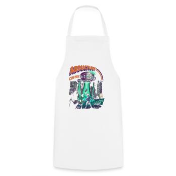 Koffeinentführung – Kosmische Kaffee-Invasion - Kochschürze - Weiß - Vorne - AI Model Male 185 dark (185cm)
