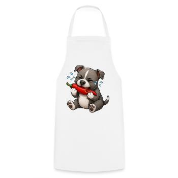 Pitbull Chili Scharf Lustiger Cartoon - Kochschürze - Weiß - Vorne - AI Model Male 185 dark (185cm)