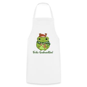 Quakender Weihnachtsfrosch mit Weihnachtsgrüßen - Kochschürze - Weiß - Vorne - AI Model Male 185 dark (185cm)